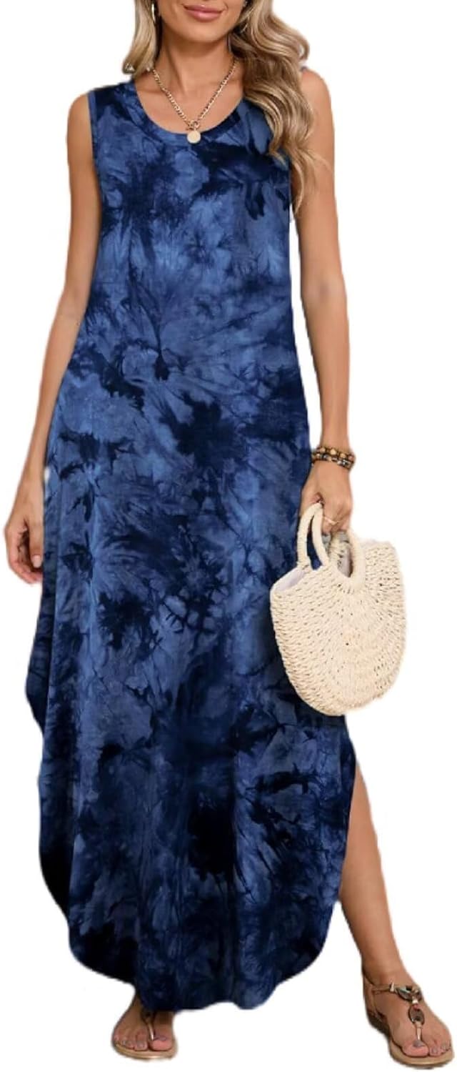 BELAROI Womens Plus Size Maxi Dress Sundress Summer Casual Sleeveless Scoop Neck Pockets Beach Swimsuit Coverup Loose Outfits