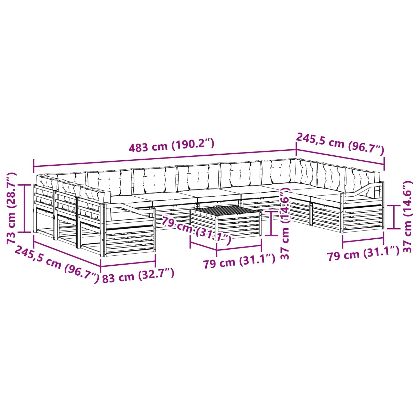 Gartengarnitur 11-teilig aus massivem Akazienholz wetterfestes Design für Terrasse Balkon und Garten, inklusive Tisch, Sofas, Stühlen und Kissen