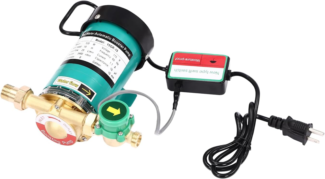 120W 115V Water Pressure Booster Pump, 396GPH 21.7PSI Household Booster Pump Connection Auto Boost Water Pressure Pump w/Water Flow Switch, 3/4" Outlet G1/2" Pressure Pump for Home