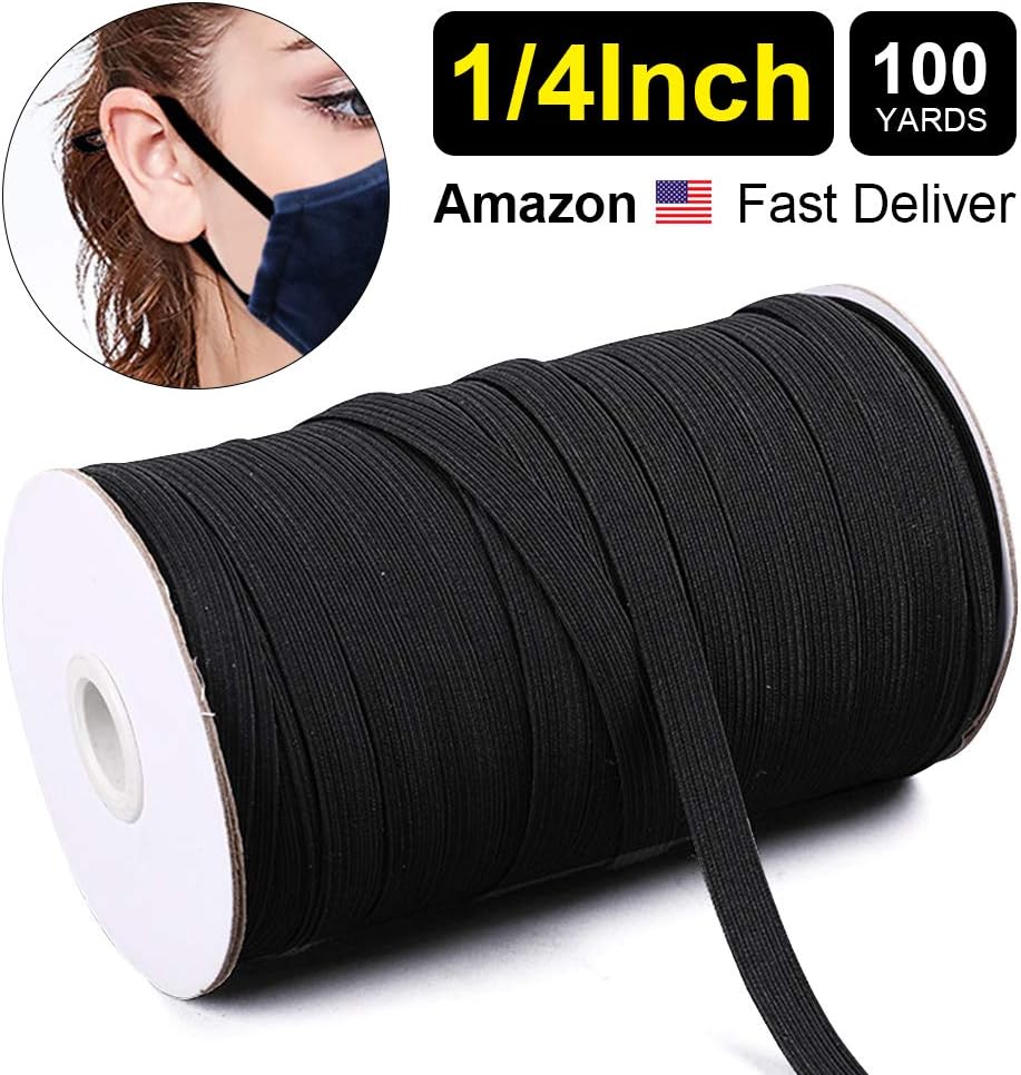 1/4 Inch Elastic Band, 100 Yards Black Sewing Elastic Band/Rope/Cord/String for Handmade Making, Spool Roll, Stretch, Craft Elastic
