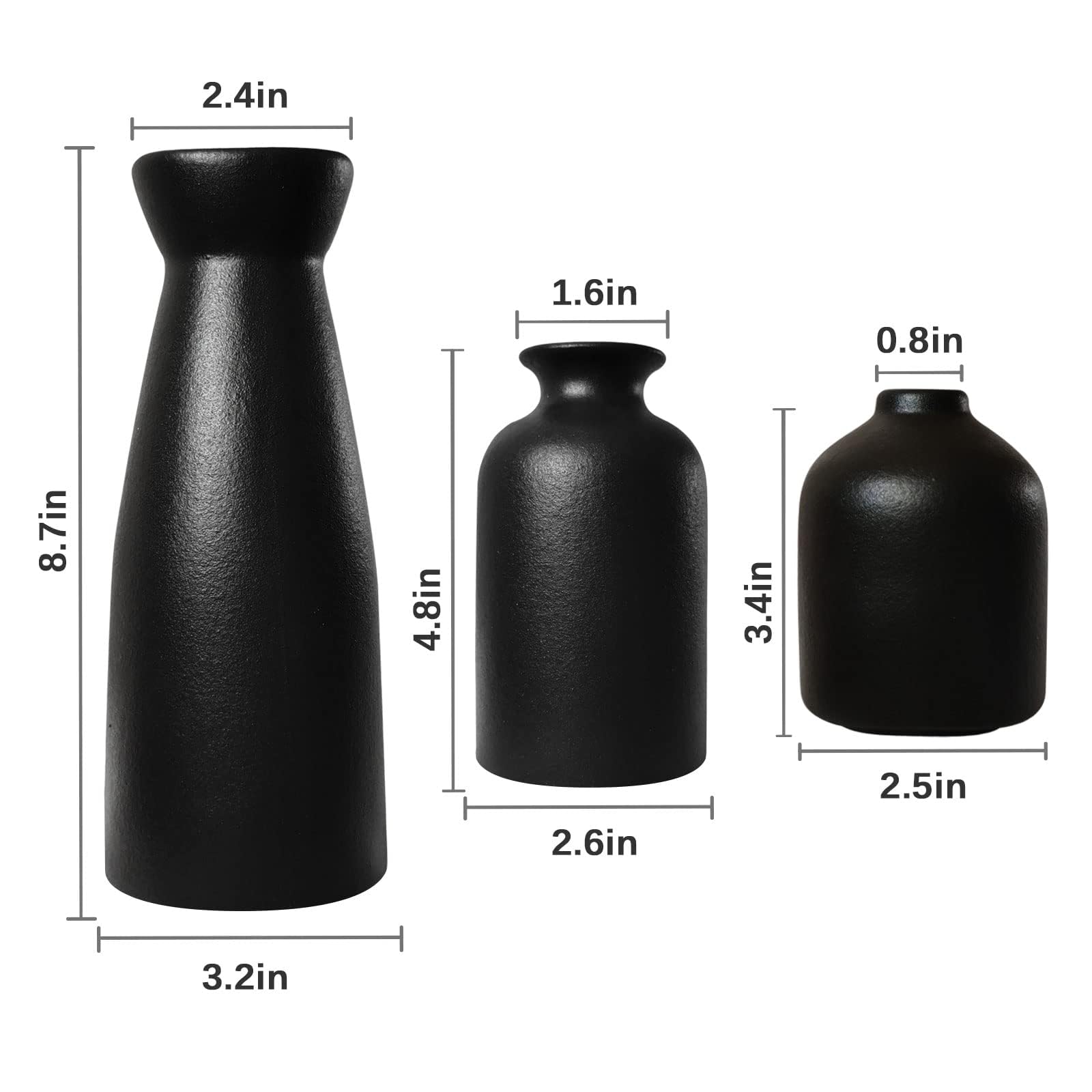 Ceramic Vase Set, Set of 3 Decorative Flower Vases for Modern Home Decor, Decorative Vase for Pampas Grass, Vases for Dinner Table Party Living Room Office Bookshelf Entryway Bedroom Décor (Black) 2