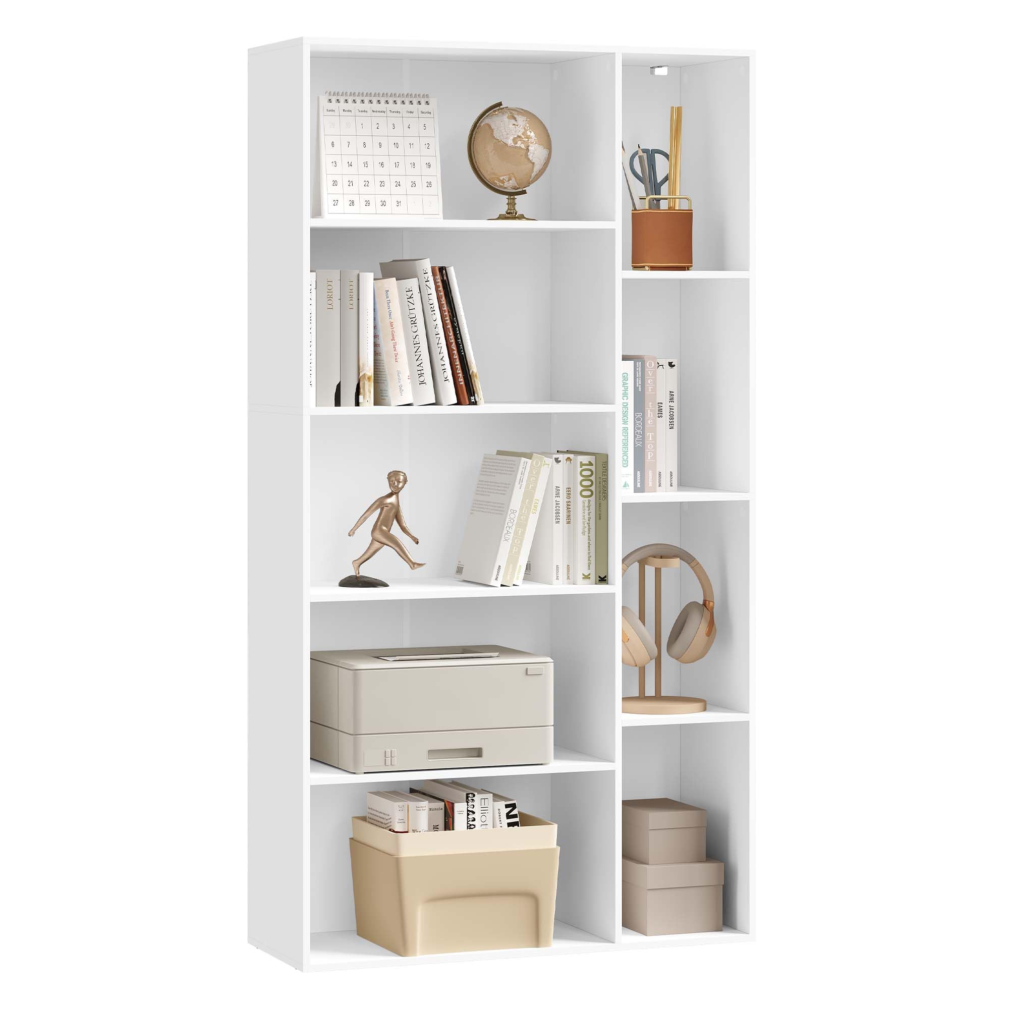 eSituro Estantería de Libros, Librería Alta de 9 Compartimentos, Estantería de Almacenamiento, Mueble Separador de Ambientes para Dormitorio, Estudio y Salón, 80x30x150 cm, Blanco, SBKC0060