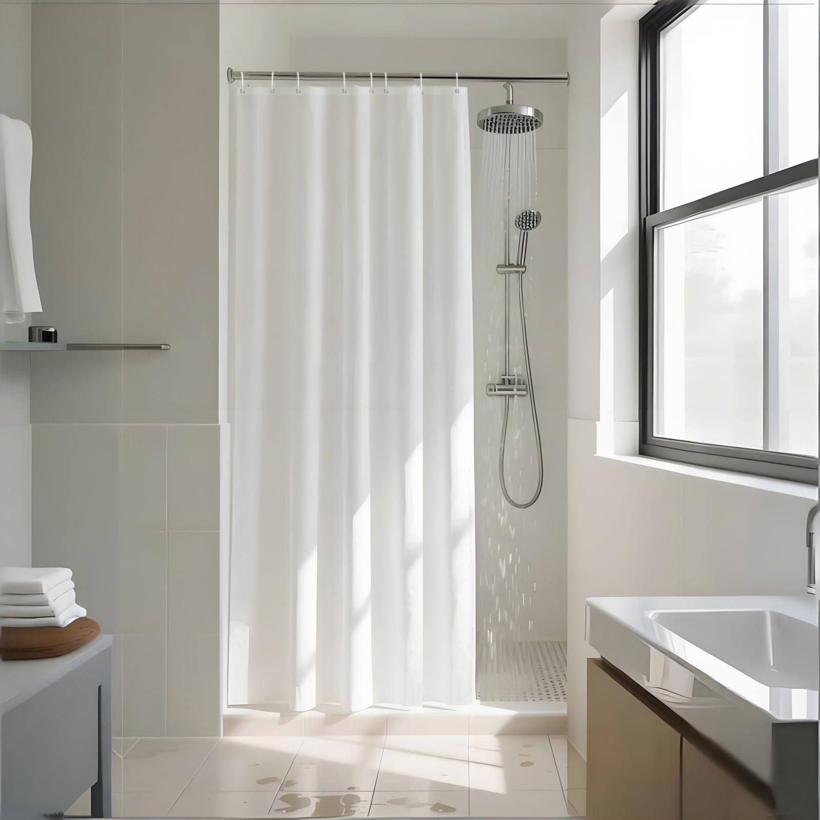 YISURE Duschvorhang 120 x 200 Textil Weiß, Polyester-Gewebe Antibakteriell Kleiner schmaler Badvorhang wasserabweisend mit 8 Metallösen für kleine Badewannen, Breite 120 x Höhe 200cm