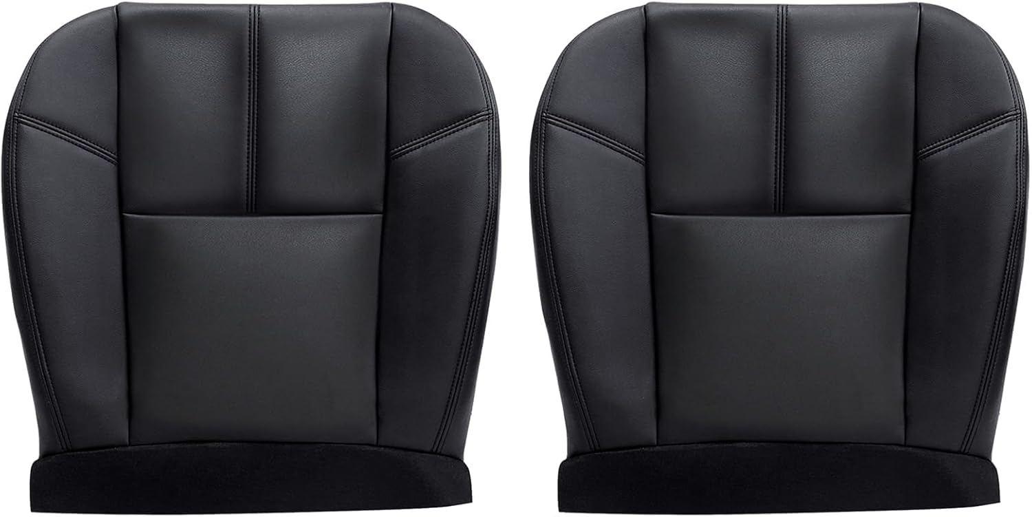 FZJDSD Black Driver & Passenger Side Bottom Leather Seat Cover Compatible with Chevy Silverado Tahoe Suburban Avalanche GMC Sierra Yukon 2007 2008 2009 2010 2011 2012 2013 2014