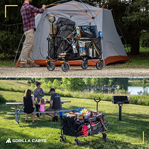 Gorilla Carts Collapsible Folding Outdoor Utility Wagon, 7 Cu Ft Oversized Bed, 150 lb Load Rating, Black – Foldable Rolling Cart w/ Pockets & Cup Holders for Beach, Camping, Sports or Picnic