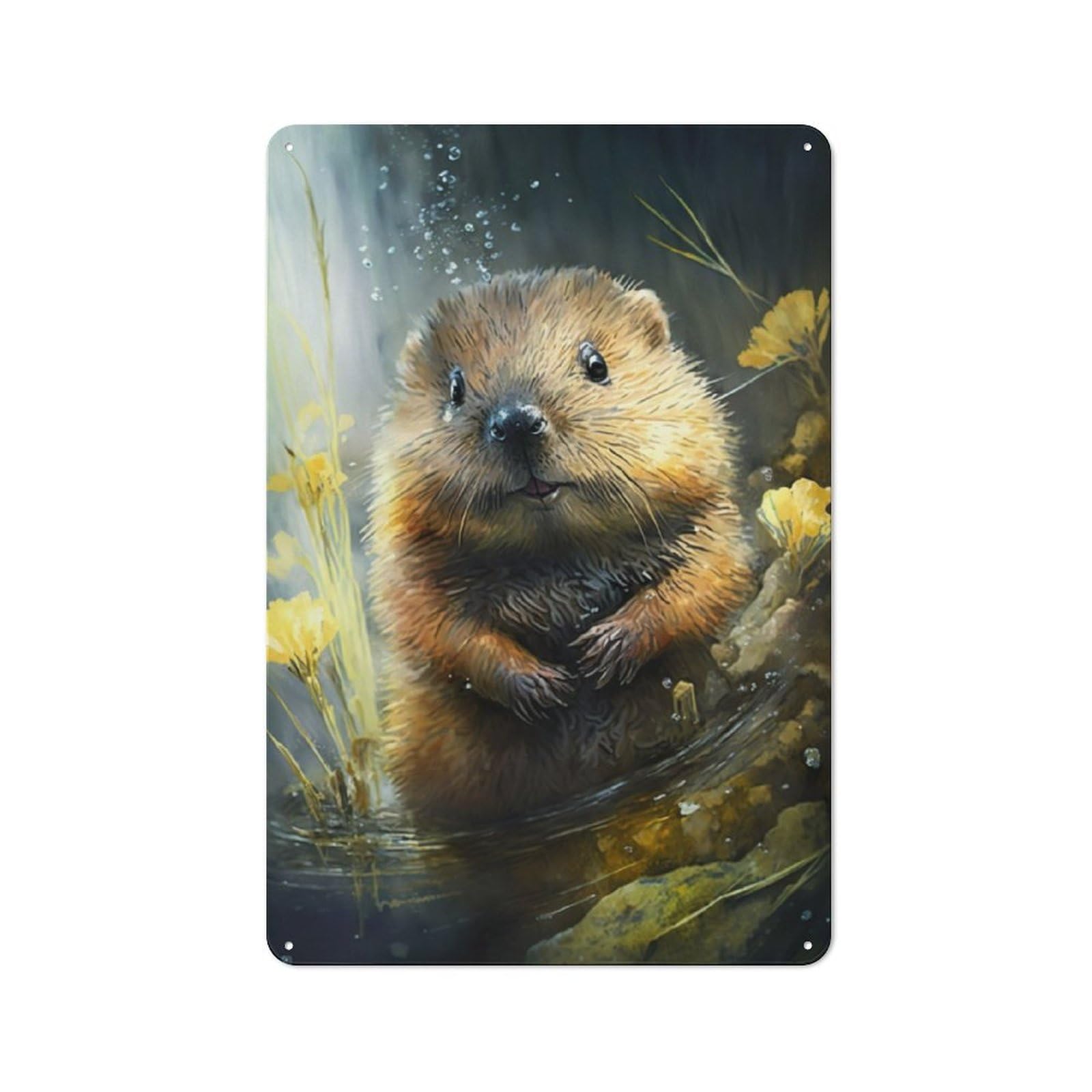 Junmoney Beaver Watersketch Drawing Vintage Metal Sign 30X20cm For Pub Or Café, For Collectors Of Vintage Metal Wall Decor