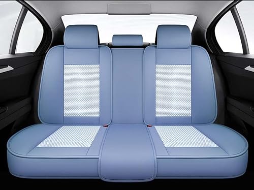 Miniatura 3 de seemehappy Juego completo de fundas de asiento de automóvil de cuero azul cielo para asientos delanteros y traseros, protector de asiento de