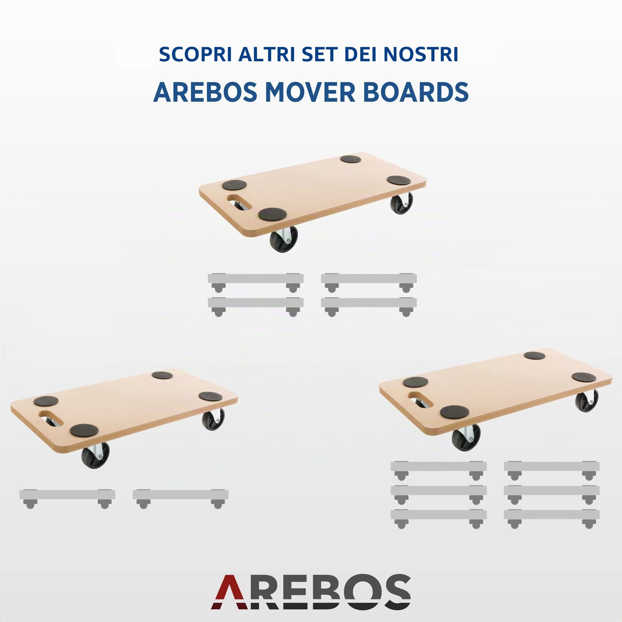 Arebos 2x Carrello su rotelle | Carrello per mobili | Piattaforma mobile | Carrello per trasporto | Dolly 200kg