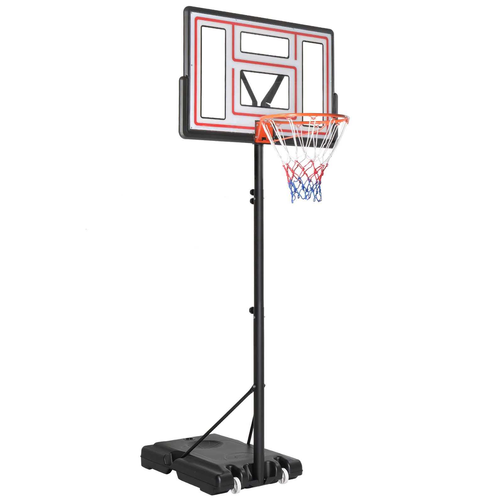 LEADZM Canasta de baloncesto exterior con soporte y ruedas, 2 redes, pelota de baloncesto para adultos y niños, altura ajustable para jardín y patio, 135-305 cm de altura