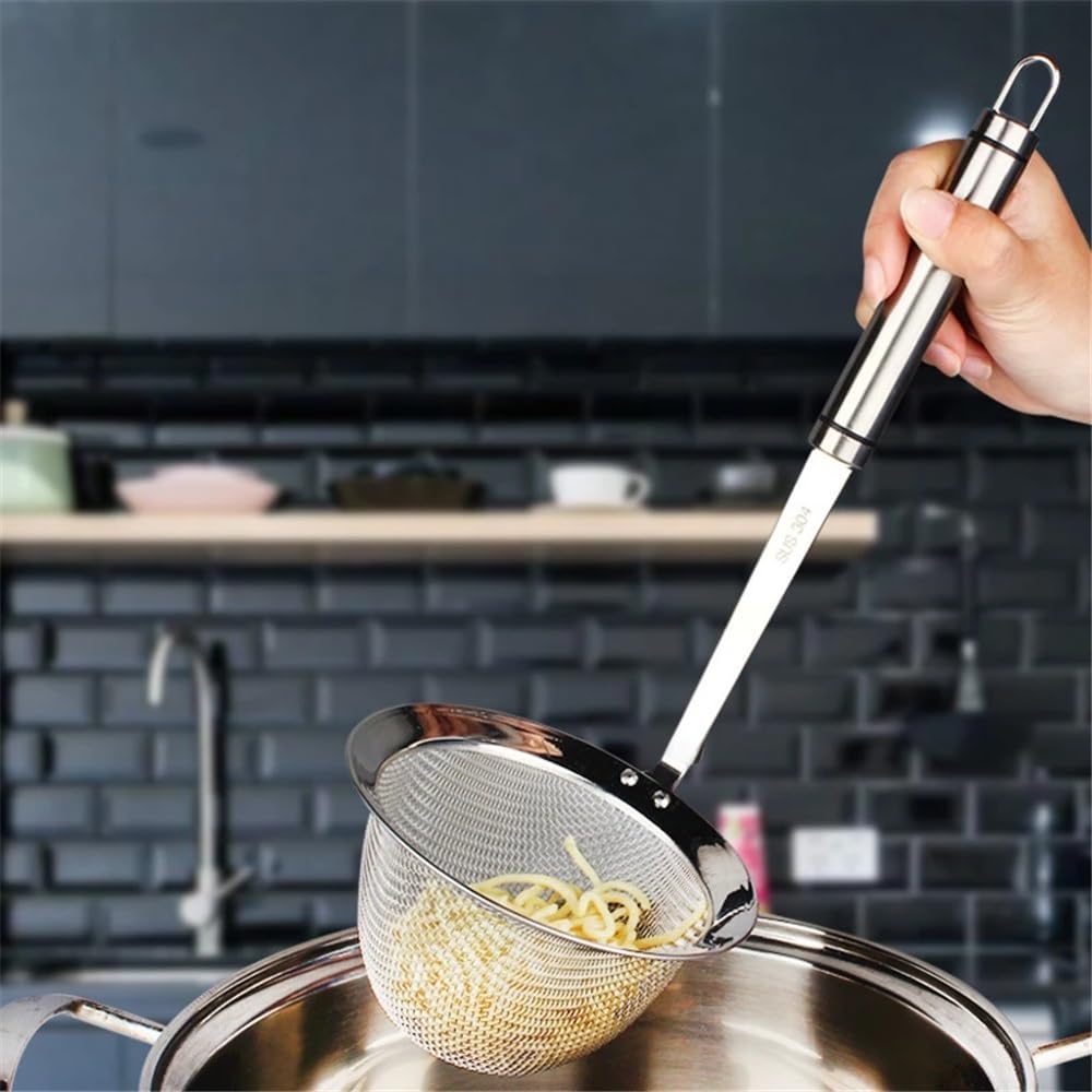Cesta de freidora Cesta coladora Colgante de Acero Inoxidable con Mango Largo, colador de Fideos for ollas Calientes, Filtro de Aceite, Cuchara, Utensilios de Cocina(Medio)