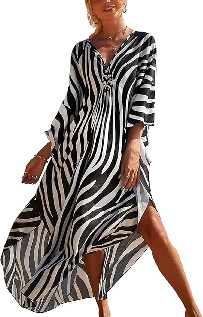 Bsubseach Kaftan Dresses Cover Up for Swimwear Women Plus Size Animal Print Caftan Resort Dress