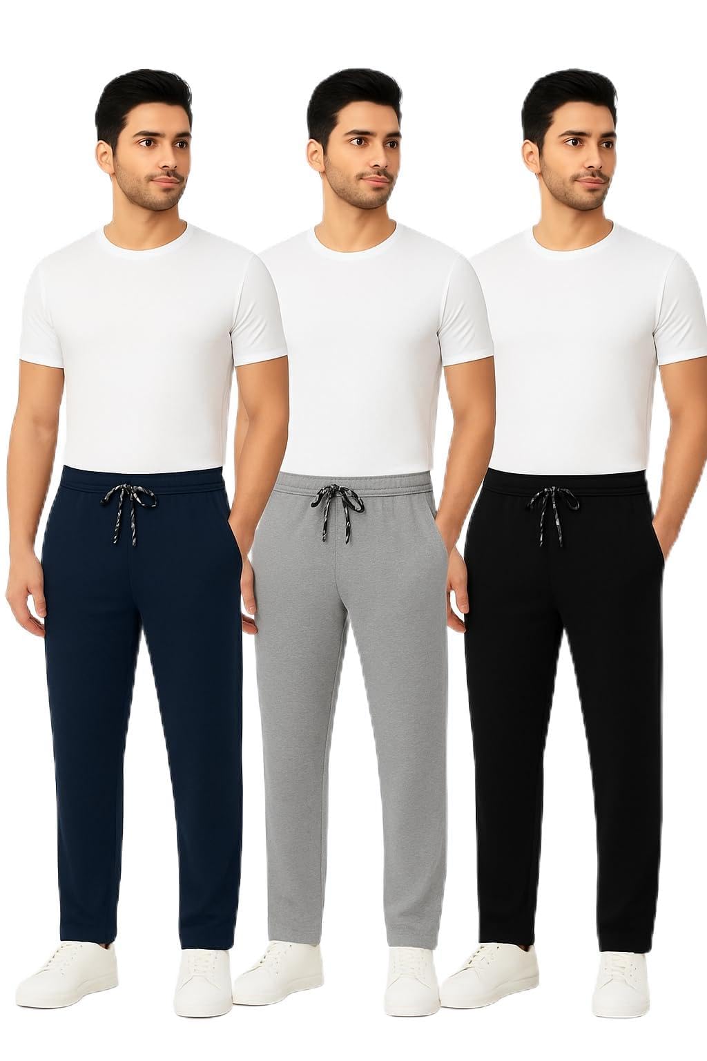 mavis clothing Mavis Men's Cotton Track Pants, Pack of 3, Navy Blue, Grey, Black, Casual Everyday Wear-picture-11