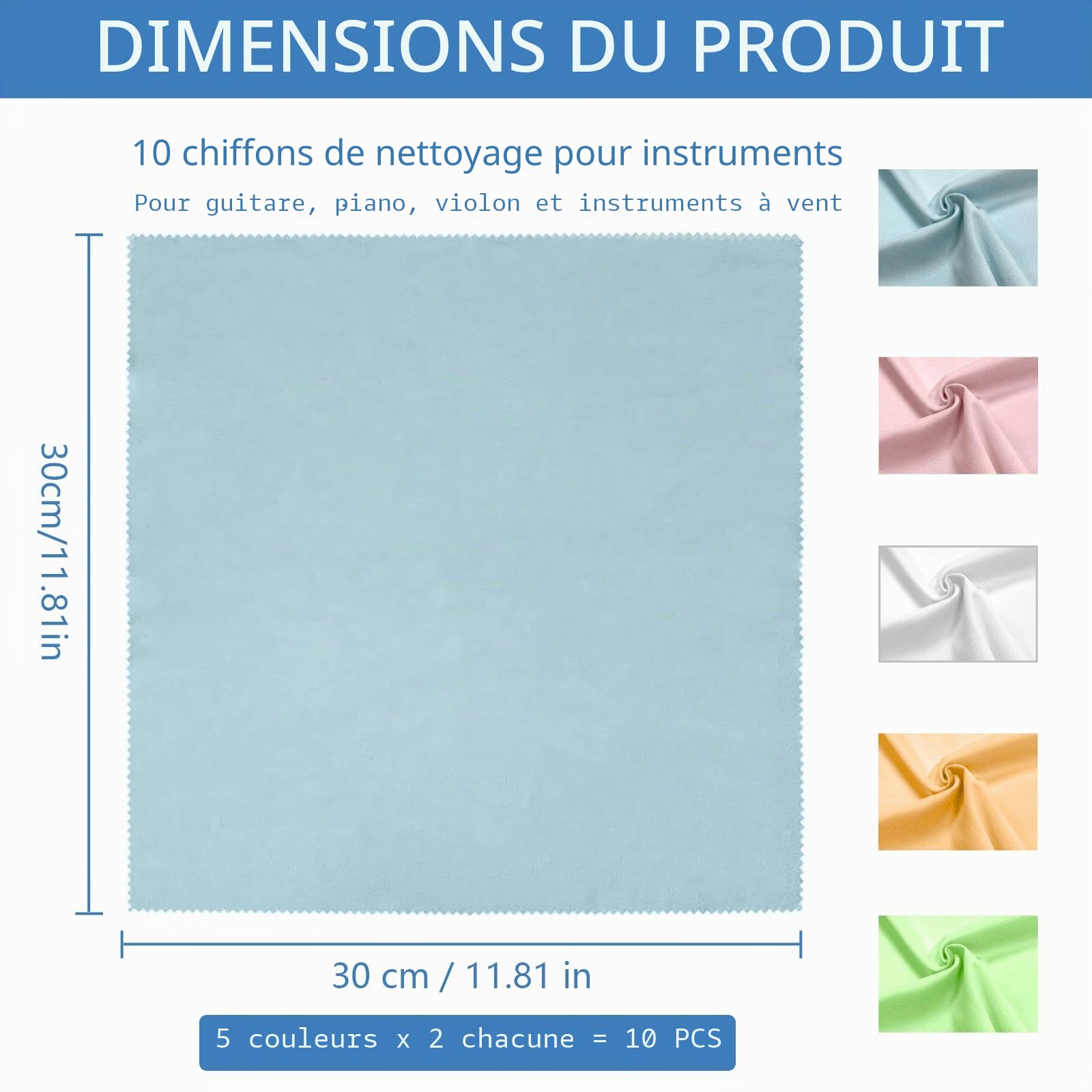 Bellanova Lot de 10 Chiffons Microfibre pour Instruments de Musique 30×30 cm, Nettoyage Piano, Guitare, Violon et Instruments à Vent (10)