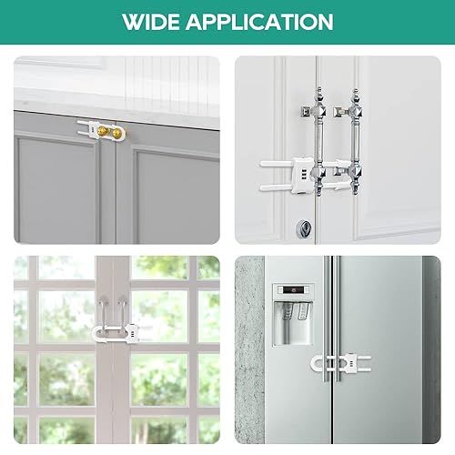 Miniatura 6 de Paquete de 4 cerraduras deslizantes en forma de U, armarios a prueba de bebés con cerradura de seguridad infantil ajustable, pestillos a prueba de