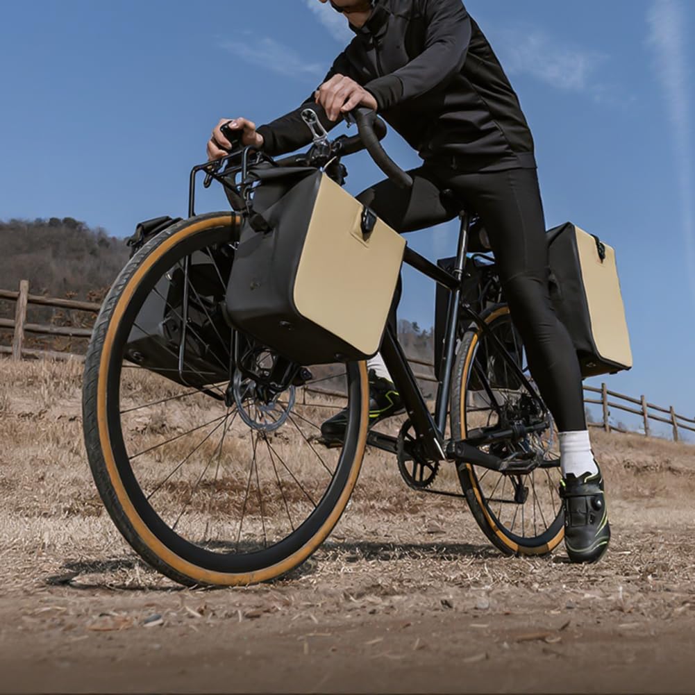 Borsa da sella impermeabile per bicicletta, capacità 28 l, in tessuto a rete in PVC, per bici da strada, mountain bike, montaggio sicuro sul ripiano (nero)