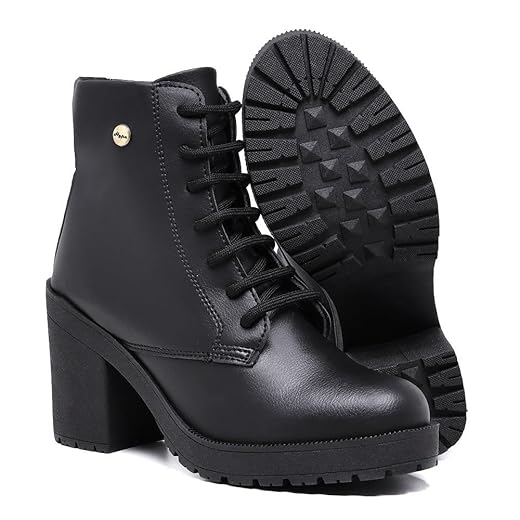 Bota Feminina Cano Curto Fashion Salto Alto Tratorado Confortável