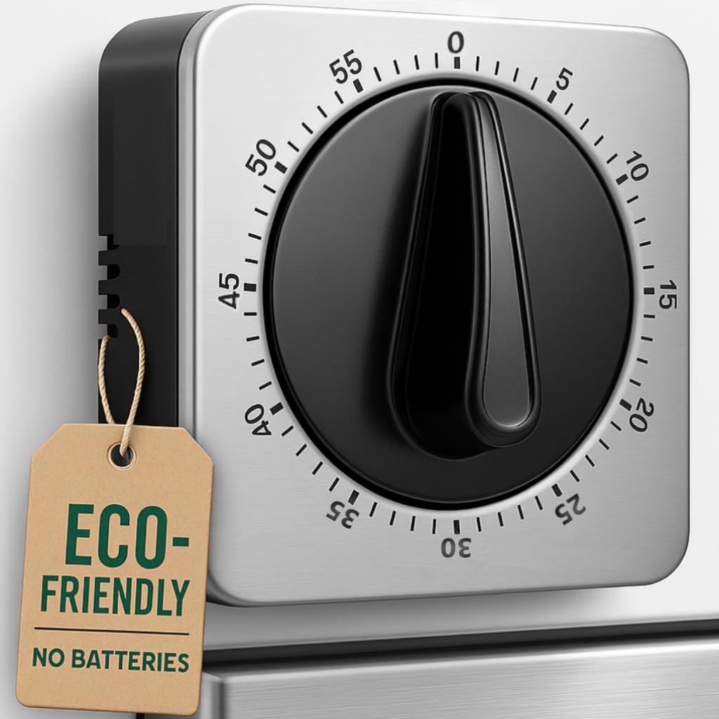 Kitchen Timers, Timer Da Cucina Con Allarme Forte, Non Richiede Batterie, 100% Meccanico - Retro Magnetico, Squisito Corpo in Acciaio Inossidabile - Promemoria Conto Alla Rovescia - Argento