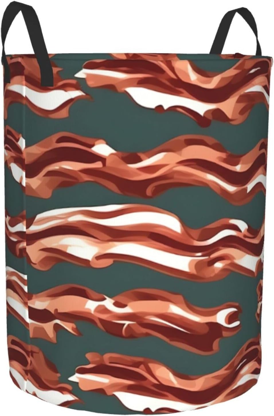 Bacon Pattern Print Circular Protable Storage Bin,Basket For Laundry Hamper With Handles Bedroom Clothes