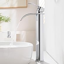 CECIPA High Chrome Waterfall Bathroom Sink Mixer Tap with Spout Height 24.5 cm High Stainless Steel 304