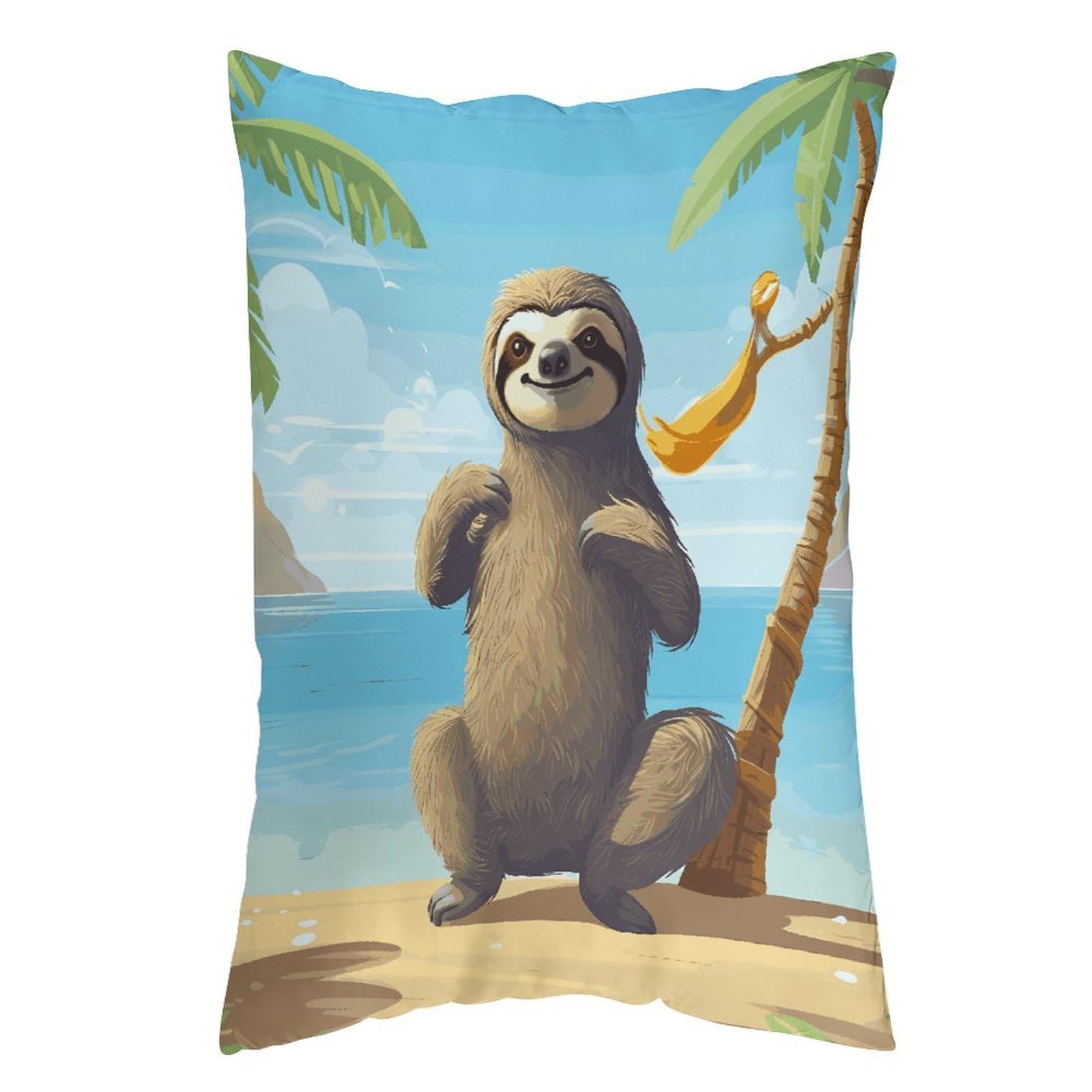 LDGSUPH Sloth on Beach Pillow Cases Soft Pillowcase with Invisible Zipper Wrinkle Resistant Pillow Covers Breathable Removable Pillow Protector for Bed Sofa Car 12 "x20