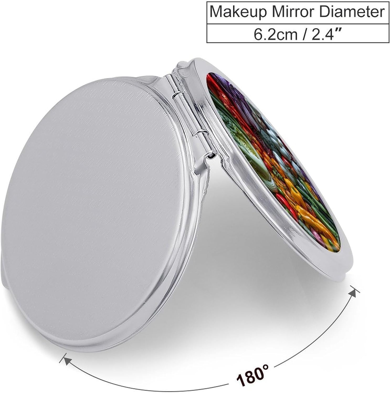 Travel Vegetable Pattern Makeup Mirror Compact Pocket Vanity Mirror Double-Sided 2X /1x Magnifying Round Folding Handheld Cosmetic Beauty Mirrors for Purse Handbag image 2