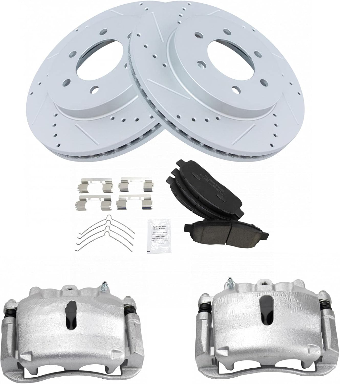 TRQ Front Performance Brake Pad & Rotor Kit Brake Caliper Brake Pads Brake Rotors Set Ceramic Premium G-Coated Compatible with 2004 Ford F-150