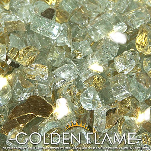 Golden Flame 10-Pound Fire Glass with Fireplace Glass and Fire Pit Glass, 1/4-Inch, Platinum (Reflective Supreme)