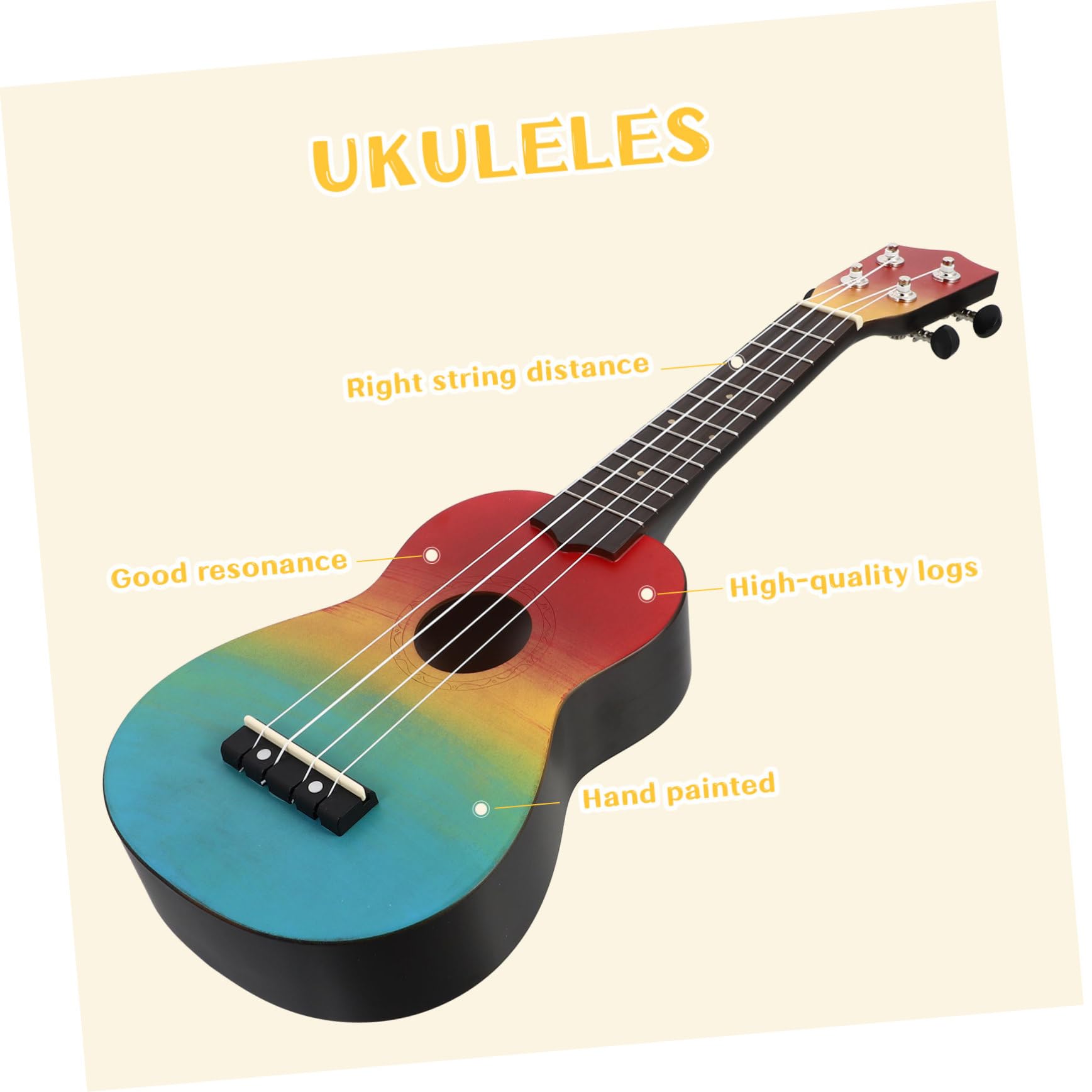 minkissy 21 Zoll Regenbogen Ukulele Satz für Anfänger Handgefertigte Akustik Gitarre mit Rucksack Leicht und Tragbar Musikinstrument für Kinder und Erwachsene