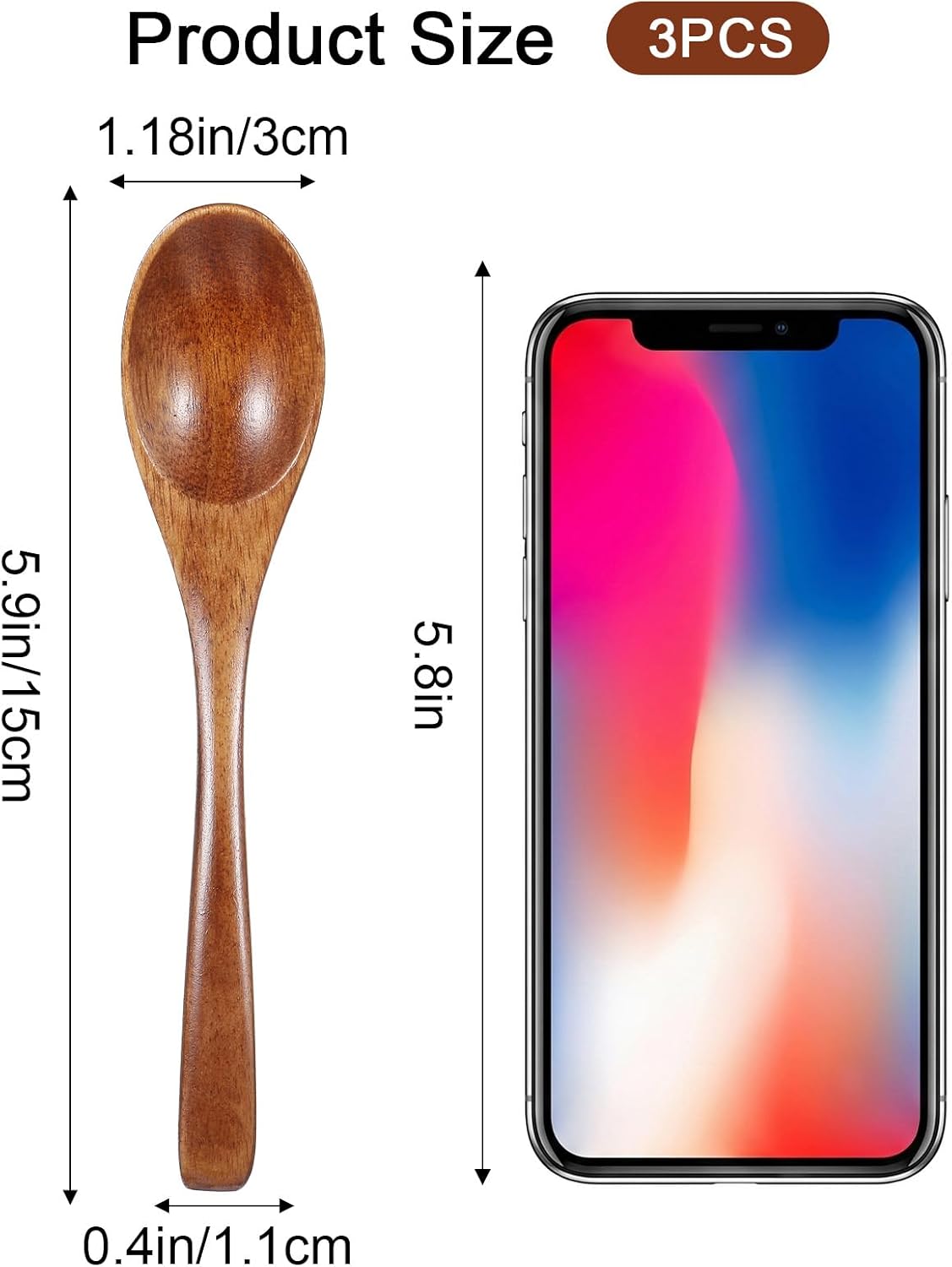 3pcs Wooden Teaspoon - 5.9 Inch Wooden Spoon for Eating