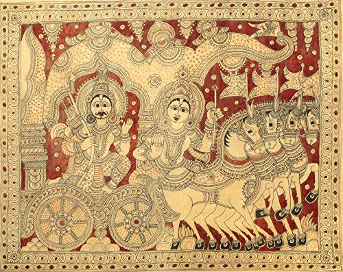 Peinture Kalamkari spirituelle hindoue art fait main histoire Krishna