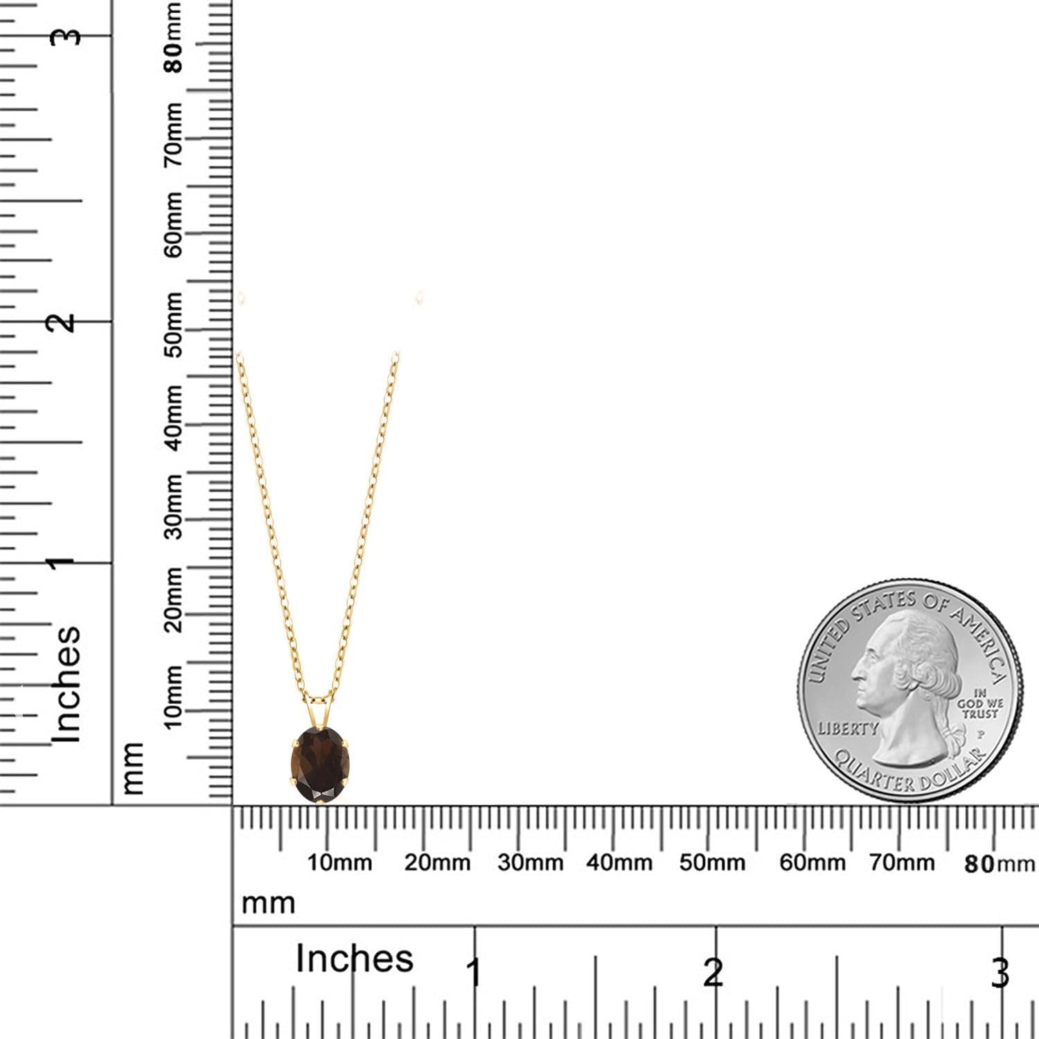 Gem Stone King 1.20 Ct 18K Yellow Gold Plated Silver Brown Smoky Quartz Pendant Necklace | Oval 8X6MM | Gold Necklace For Women | With 18 Inch Chain