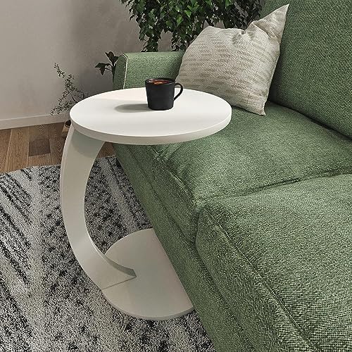 Image of Stylish Coffee Tables Made of Wood with a Stunning Walnut Appearance, Little Side Tables in The Shape of a C, and Round Tables-White