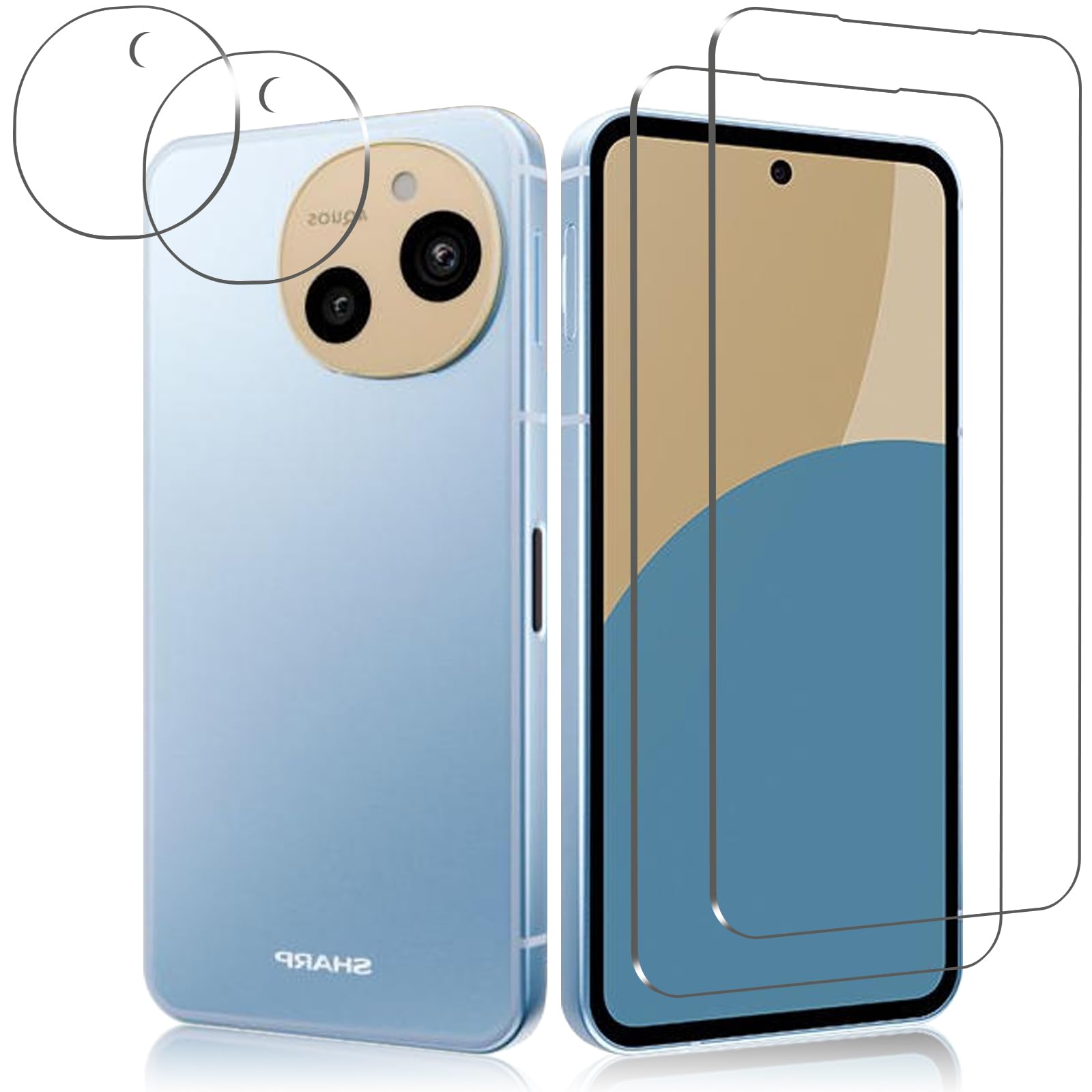 【2+2枚セット】AQUOS sense9 ガラスフィルム+ Sense9 カメラフィルム アクオスセンス9 ガラスフィルム 国産旭硝子素材 高 透過率 指紋認証鋭敏 耐衝撃 9H硬度 sense9 保護フィルム 貼り付け簡単 指紋防止 干渉しない 超薄型 SH-53E SH-M29 用の 保護フィルム 気泡防止 飛散防止