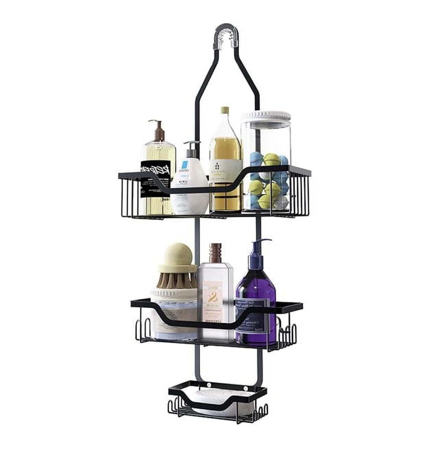 Shower Caddy Over Door Hanging Organizer - Large Rustproof Aluminum Shower Caddy with 12 Hooks 3 Baskets -