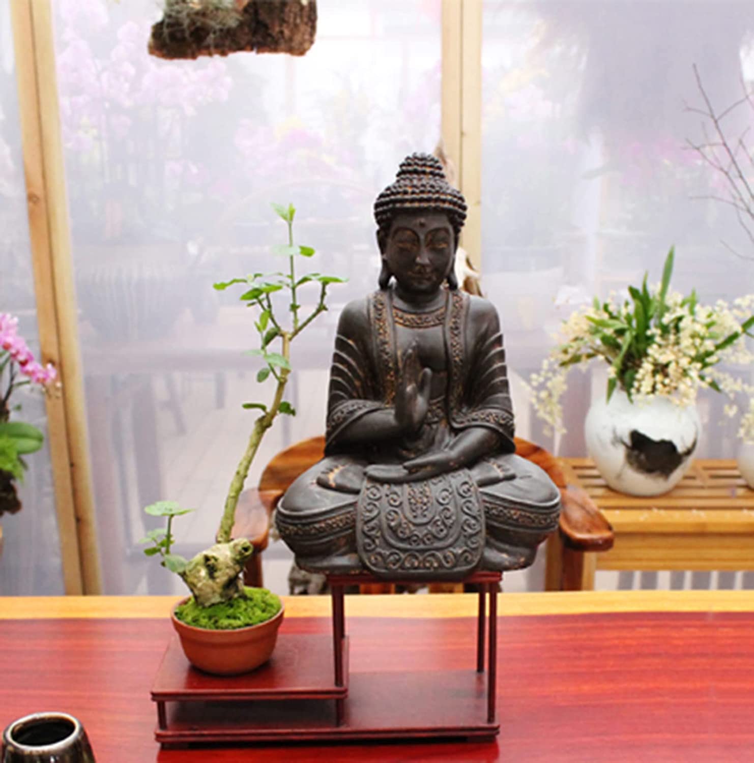 Statua di Buddha,Decorazione della Statua del Buddha retrò, Statua del Buddha Seduto Scultura Resina Artigianato Antico Home Desktop Religione Mostra Decorazione Regali per credenti