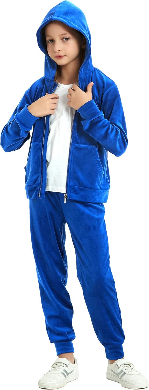 MessBebe Girls Sweatsuits Jogging Set Velour Tracksuit 2 Piece Outfits Zip Up Hoodies and Pants Sportswear Set 4-12 Years - Image 4