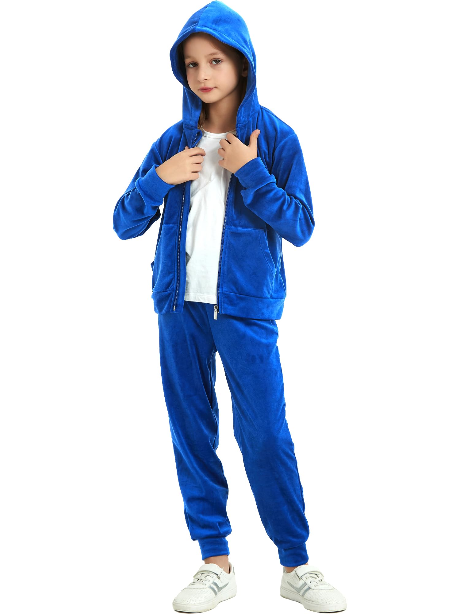MessBebe Completo tuta velluto 2 pezzi bambine, felpa zip con cappuccio e pantaloni jogger sportivi