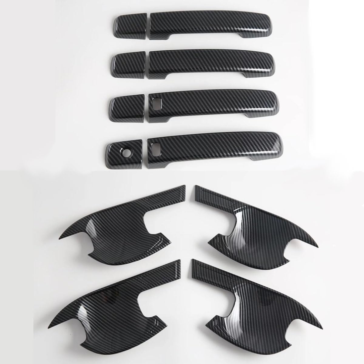 Carbon Fiber Style 4 Door Side Door Handle Molding Cover and Cup Bowl Combo Trim Emblems Compatible for Nissan Frontier 2022-2027