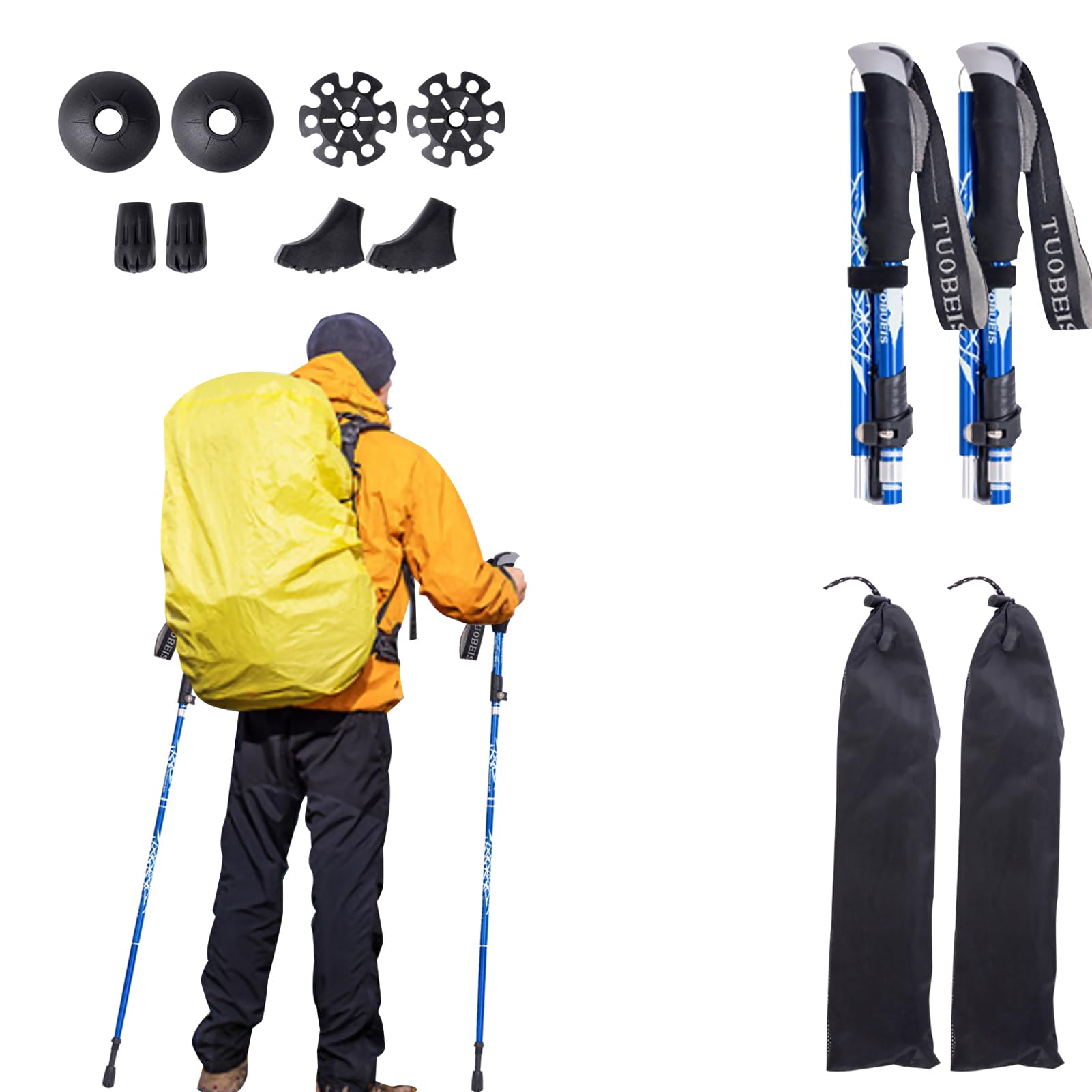 DAYONG 2 Pack Collapsible Trekking Poles, Aluminum Alloy Telescopic Hiking Poles, Lightweight Trekking Sticks with EVA Handle, Portable Walking Sticks for Mountaining Hiking Outdoor.