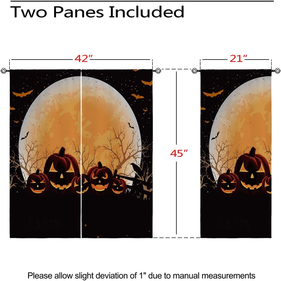 Halloween Blackout Curtains for Girls Boy Home Decor, Pumpkin Moon Bat Spooky Forest Orange Grommet Thermal Insulated Drapes Darkening Window Curtain for Bedroom Living Room, 42 x 45 Inch