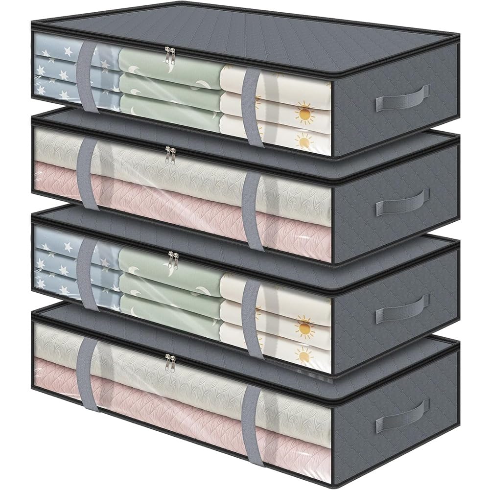 IJSDNVJNDX Blankets for Clothes Organizer-Under Bed Storage Containers(4pcs), Includes Shoes& Handles