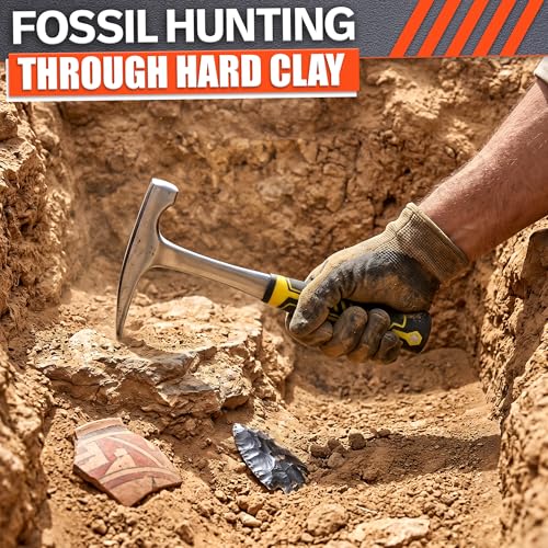Image of Rock Pick Hammer 20 oz - One-Piece Forged Steel Geology Hammer with Pointed Pick Tip & Shock-Dampening Grip for Rockhounding, Fossil Hunting, Prospecting, Mineral Digging & Light Masonry Chipping Tool