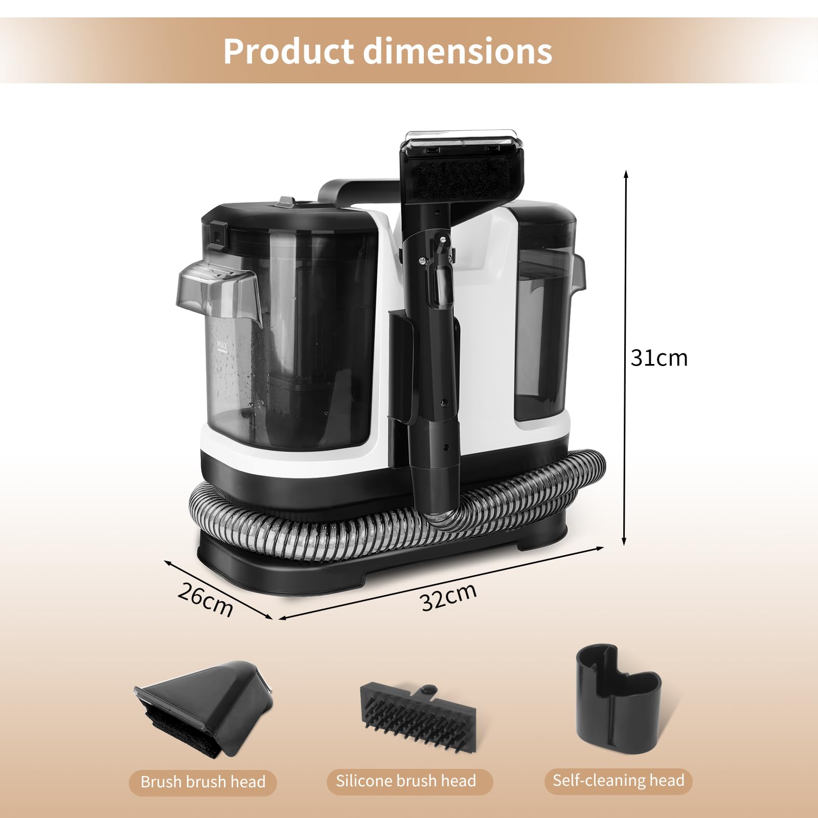 Aspiradora de Agua Tapiceria, Limpiador de Manchas 500W 12kPa, Limpiador de Sofás con Función de Autolimpieza, Lava Aspiradora para Alfombras, Moquetas, Tapicería, Coche