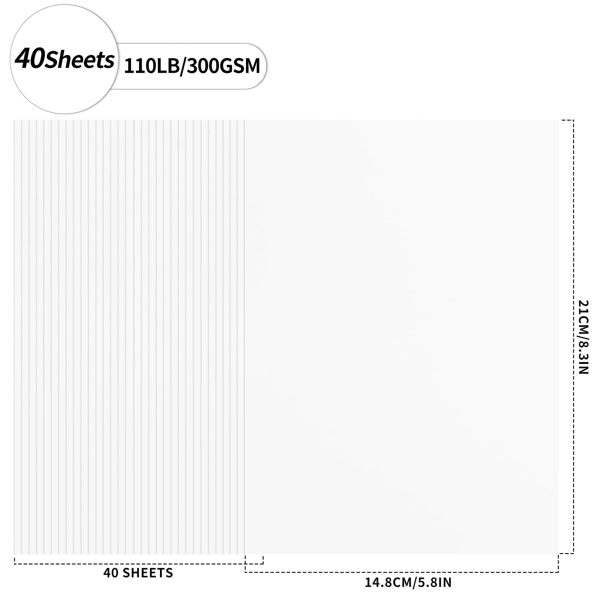 300gsm White Cardstock - 40 Sheets A5 Size Cardboard Cover Card Stock 110lb Heavyweight Paper Thick Paper for DIY Card Making,Invitations,Postcards,Business Cards PAC01WH040