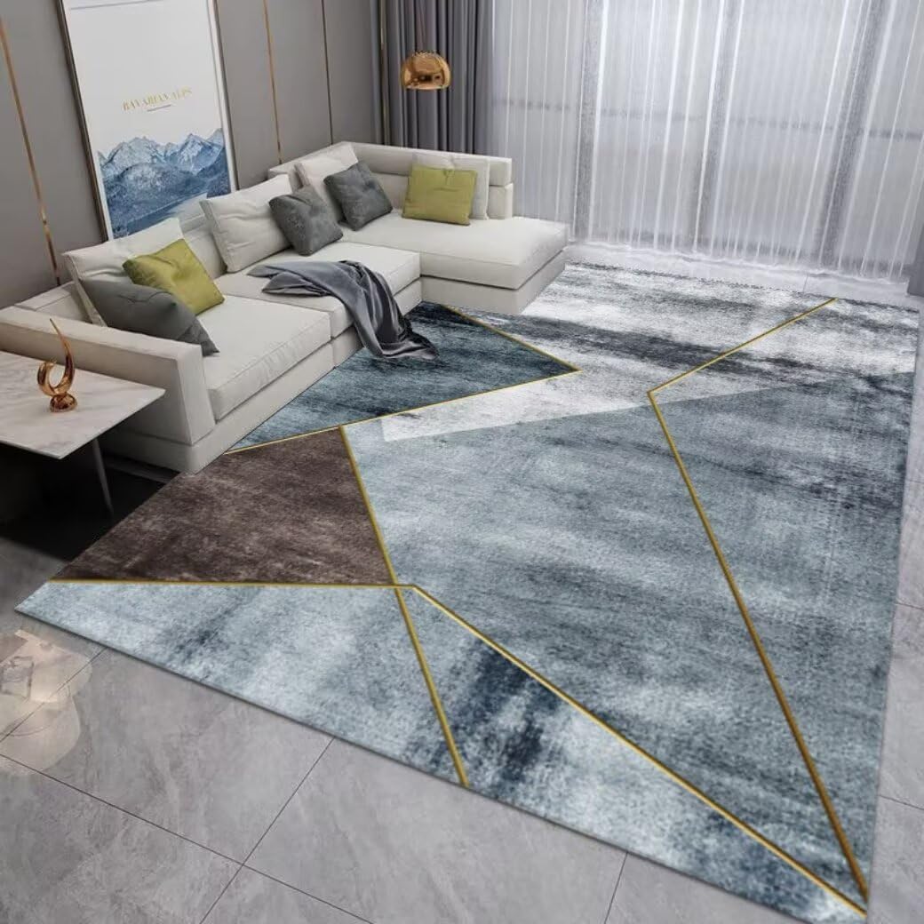 Tapis géométrique moderne lavable gris 180x250cm décoration maison