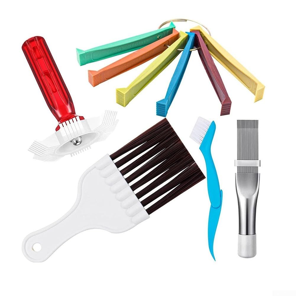 Juego de peine de aletas de aire acondicionado, kit de herramientas de reparación de condensador de radiador con cepillo de limpieza para mantenimiento de aletas dobladas, plástico de mano, equipo