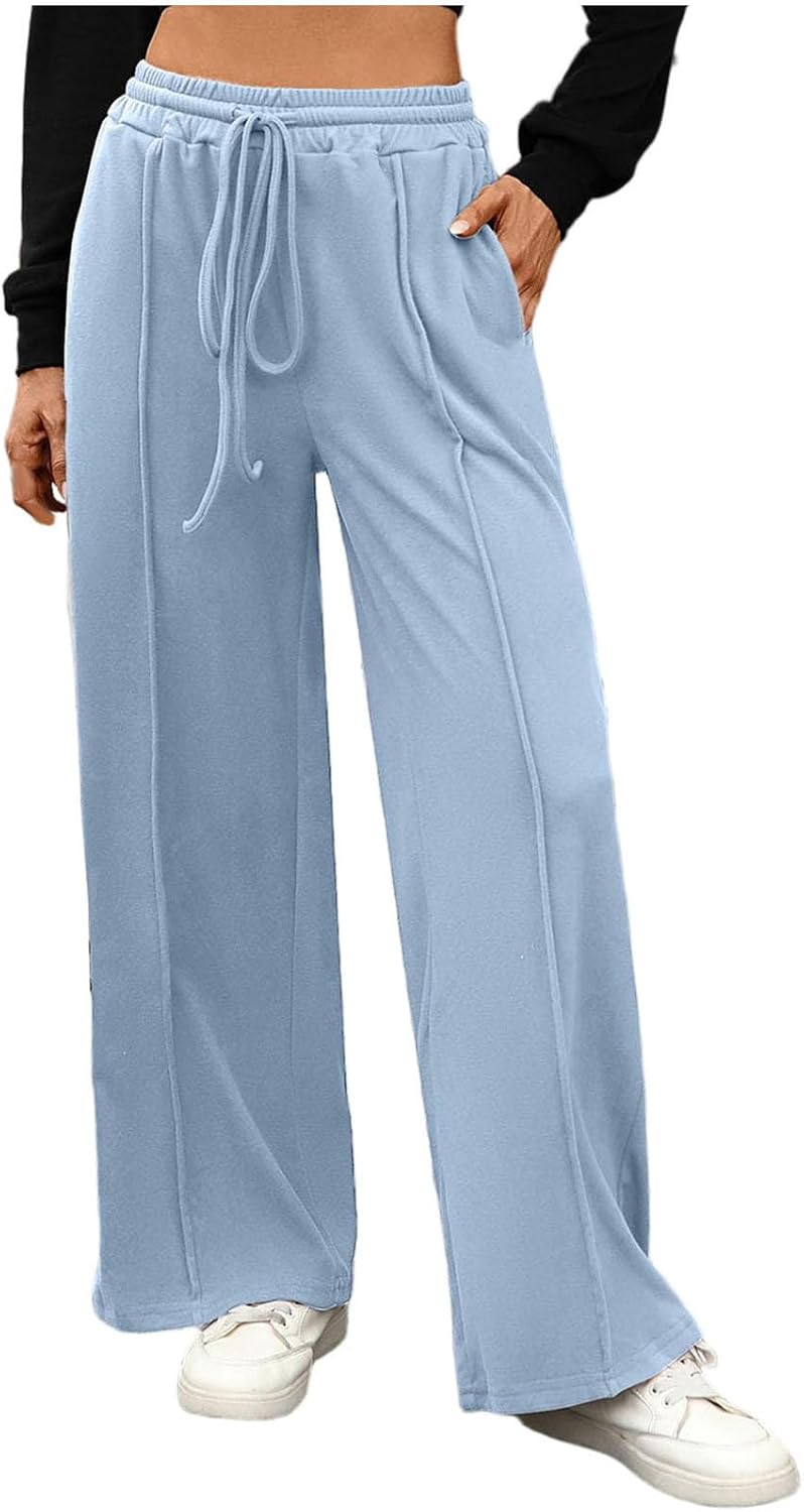 Sweatpants for Womens Wide Leg Pleated Waisted Pants Casual Drawstring Loose Athletic Trousers with Pockets