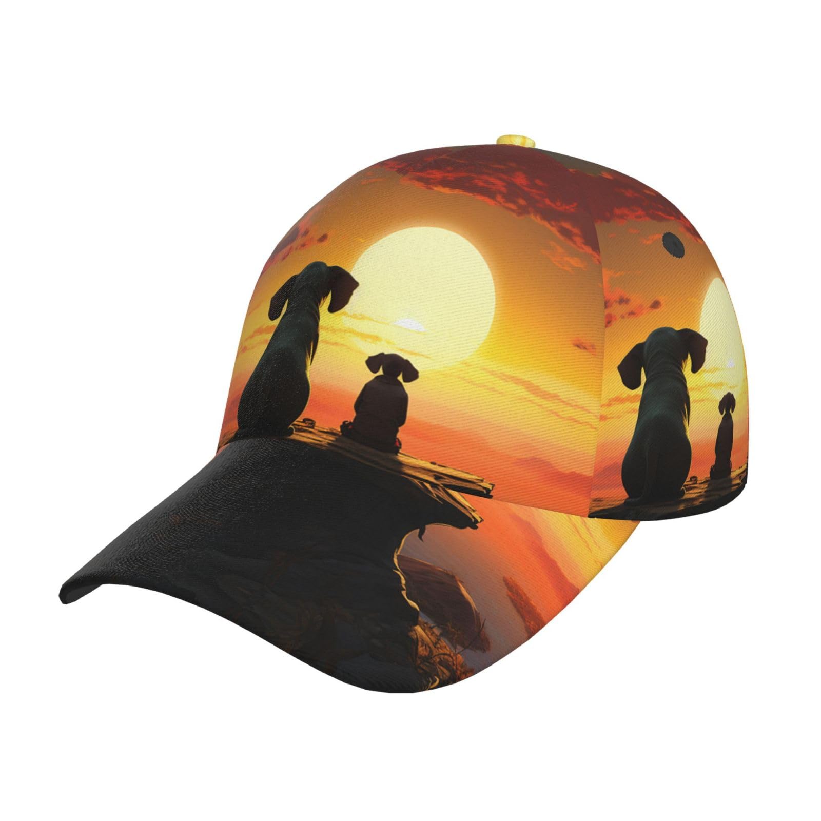 Baseball Cap Elephant and Dog Watch The Sunset Golf Dad Hat Adjustable Sun Hat Unisex Trucker Hats Performance Cap Black
