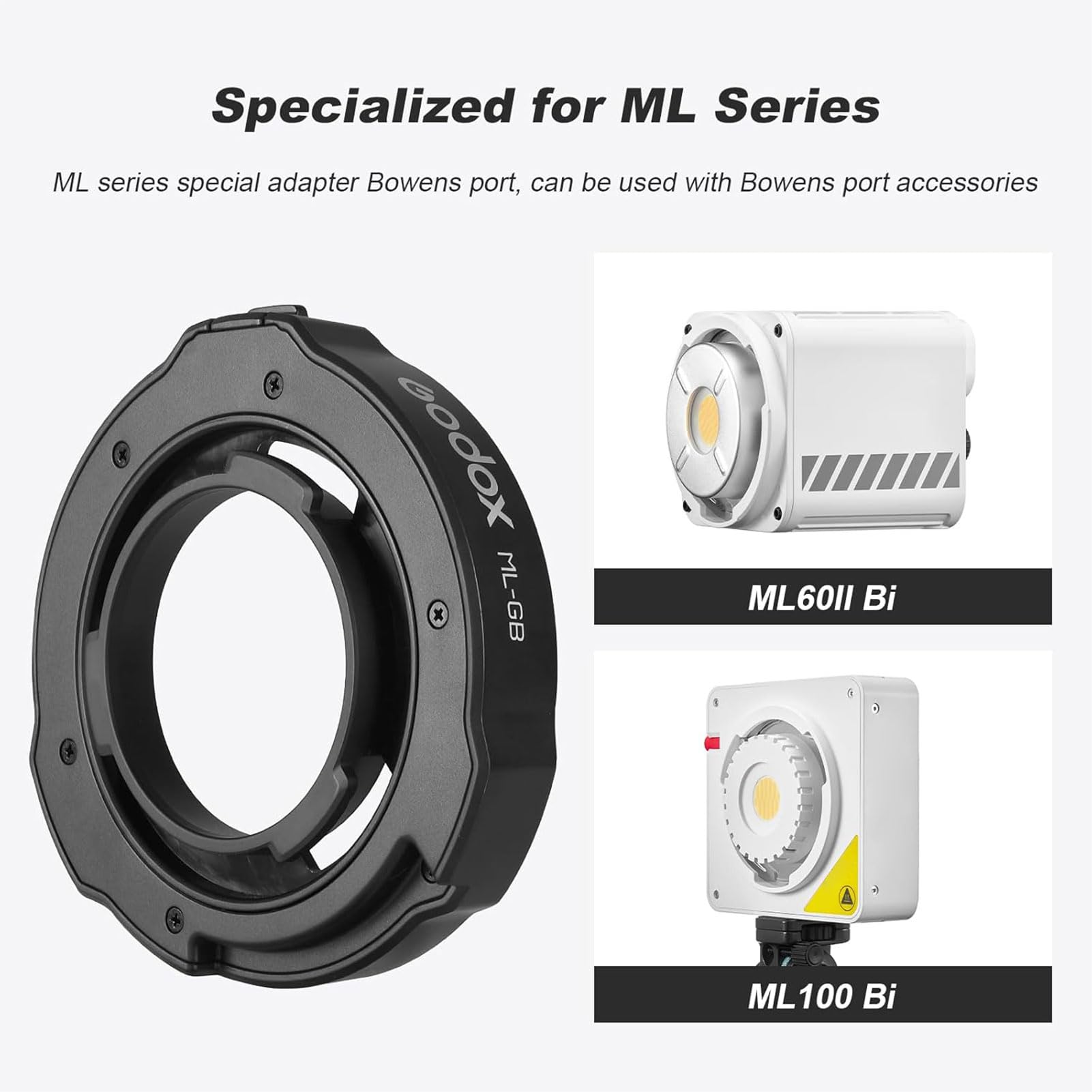 Godox ML-GB Adaptateur de conversion Bowens Mount pour Godox Mount AD300Pro, AD400Pro, ML100R, ML100Bi, ML60IIBi, ML30, ML30Bi, ML60Bi, ML60, ML60Bi