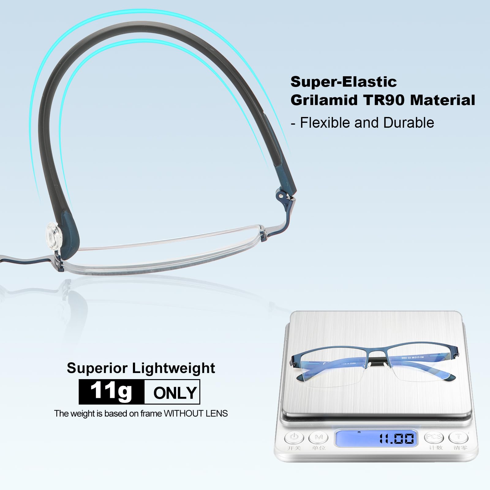 CARA Gafas de Lectura Progresivas para Hombre Ultraligeras Metálicas Medio Marco TR90 Templo Antiluz Azul Lector Ordenador